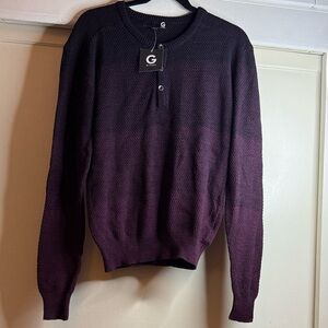 G by Guess Black and Burgundy Gradient Crewneck Henley Sweater